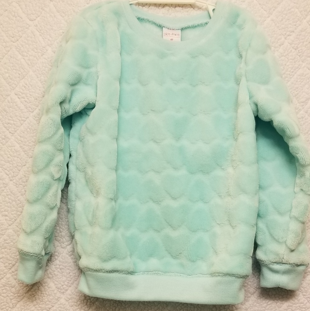 Seafoam Green Heart Faux Fur sweater